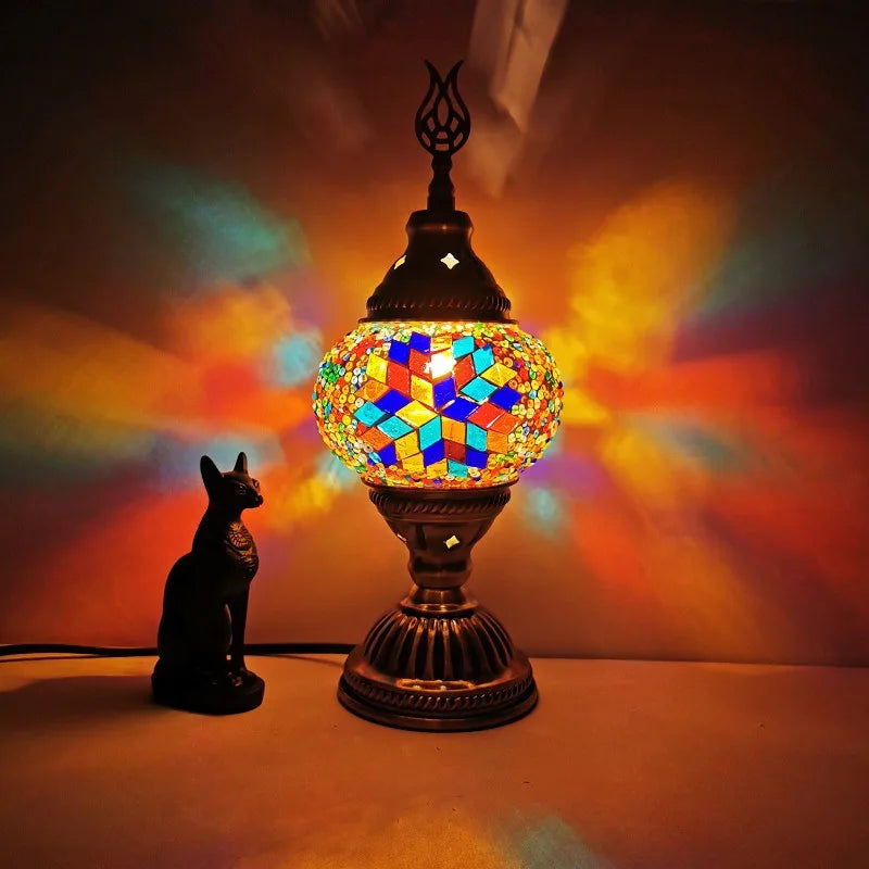 Handmade Table Lamp Turkish Stained Glass Lampshade Art Vintage Romantic Mosaic Desktop Decorative Lights Nightstand Night Light